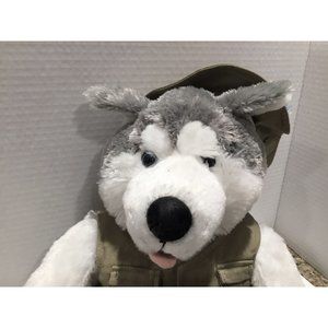 Animaland Wolf Stuffed Animal Gray & White Plush Toy with Vest & Hat Super Soft